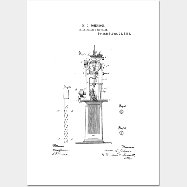 Drill Milling Machine Vintage Patent Hand Drawing Wall Art by TheYoungDesigns